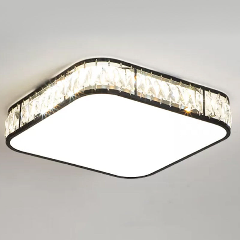 Modern Metal Ceiling Light Geometric Shape Flush Mount with Crystal Shade for Living Room