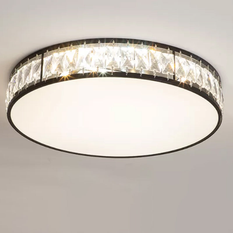 Modern Metal Ceiling Light Geometric Shape Flush Mount with Crystal Shade for Living Room