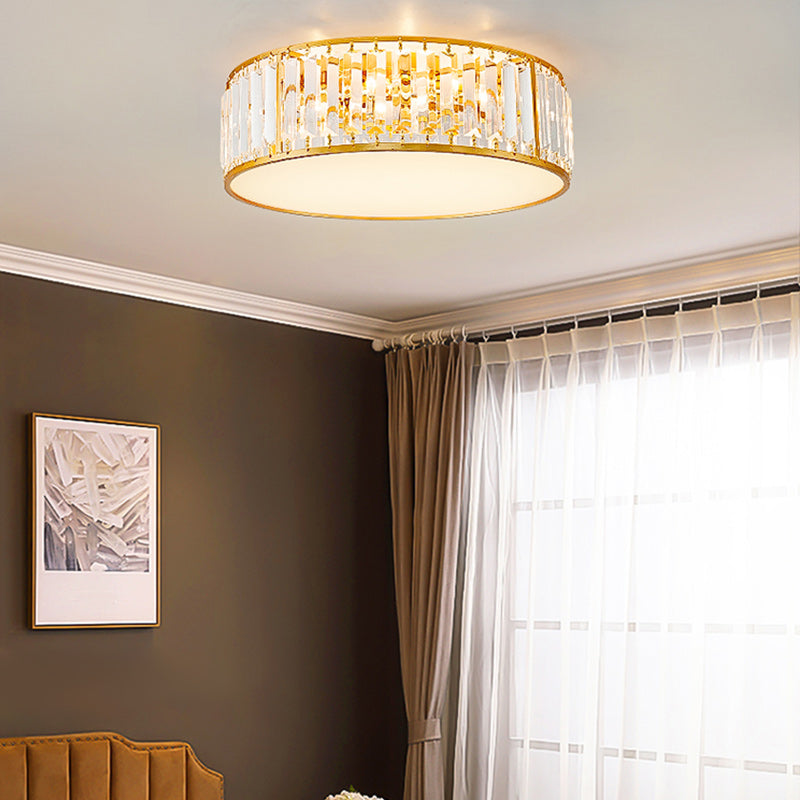 Modern Metal Ceiling Light Geometric Shape Flush Mount with Crystal Shade for Living Room