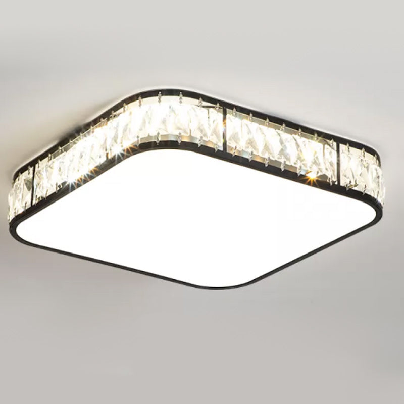 Modern Metal Ceiling Light Geometric Shape Flush Mount with Crystal Shade for Living Room