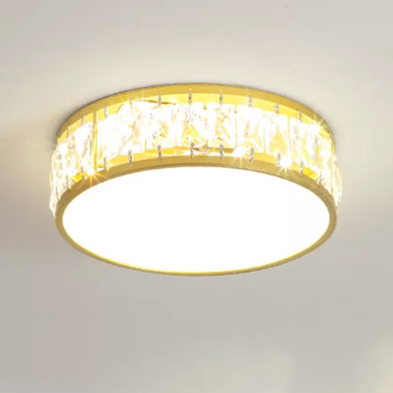 Modern Metal Ceiling Light Geometric Shape Flush Mount with Crystal Shade for Living Room