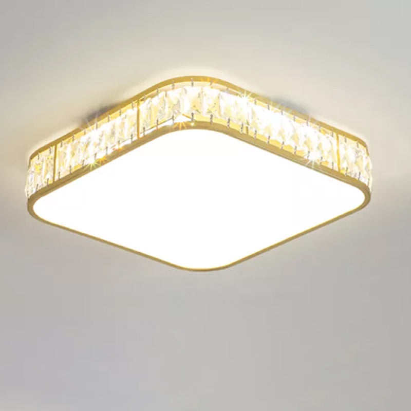 Modern Metal Ceiling Light Geometric Shape Flush Mount with Crystal Shade for Living Room