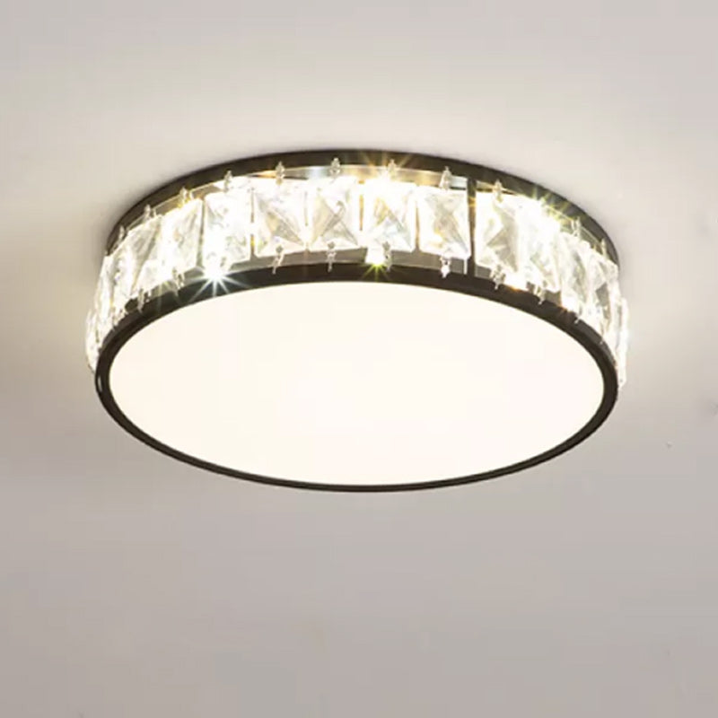 Modern Metal Ceiling Light Geometric Shape Flush Mount with Crystal Shade for Living Room