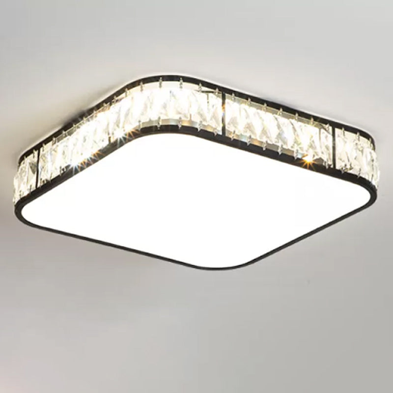 Modern Metal Ceiling Light Geometric Shape Flush Mount with Crystal Shade for Living Room