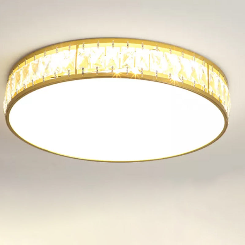 Modern Metal Ceiling Light Geometric Shape Flush Mount with Crystal Shade for Living Room