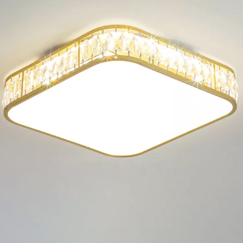 Modern Metal Ceiling Light Geometric Shape Flush Mount with Crystal Shade for Living Room