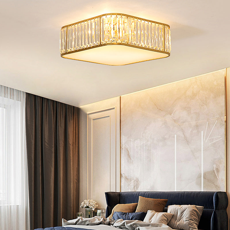 Modern Metal Ceiling Light Geometric Shape Flush Mount with Crystal Shade for Living Room