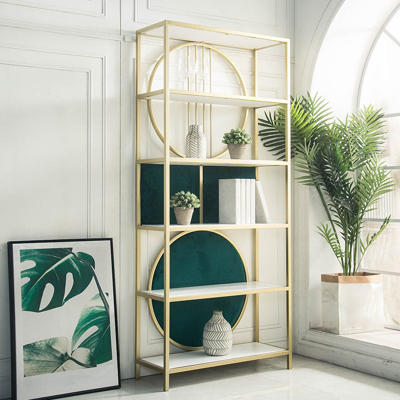 Modern Style Bookcase Gold Metal Open Back Etagere Bookshelf for Home Office