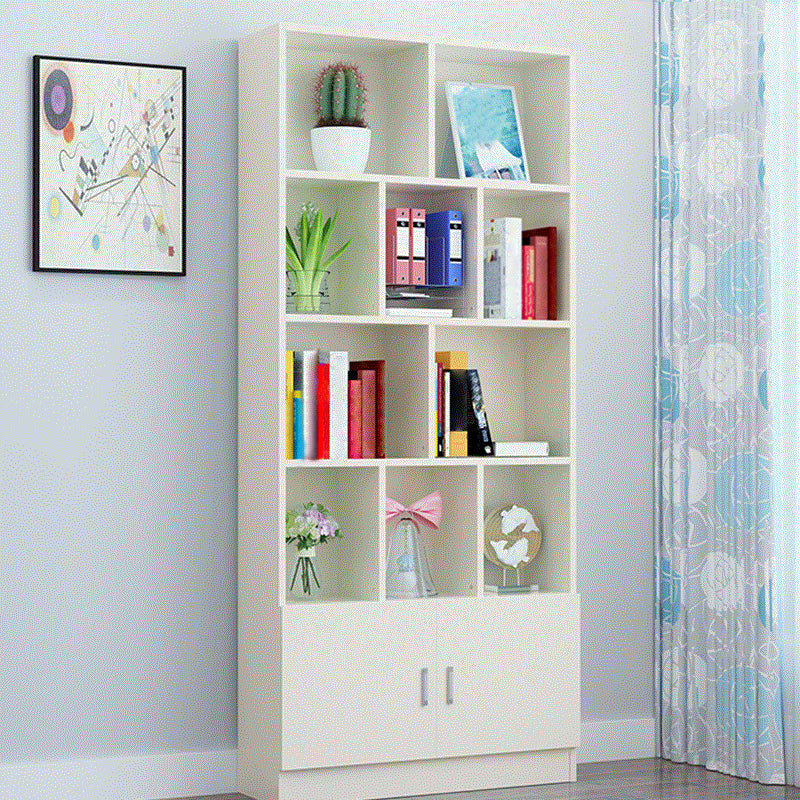 Closed Back Wooden Bookshelf Modern Home Living Room Standard Bookcase with Door