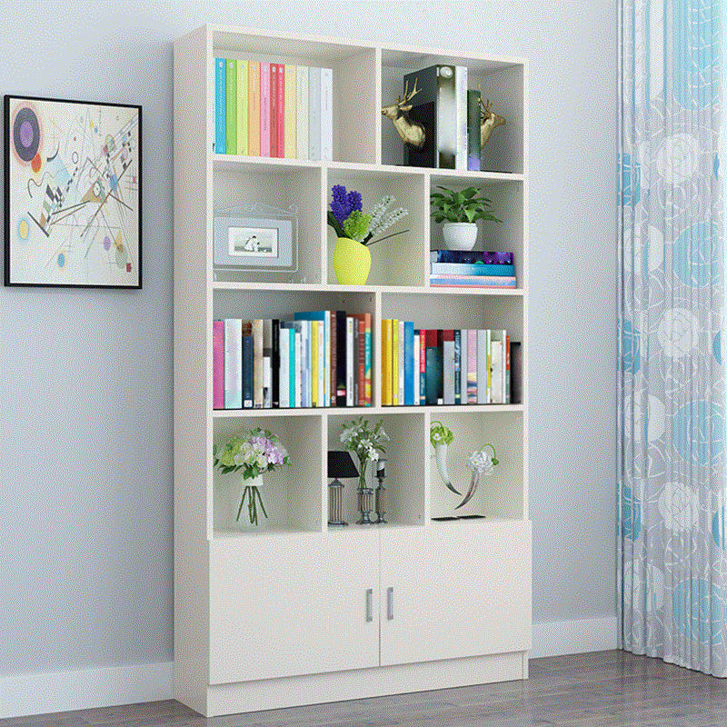 Closed Back Wooden Bookshelf Modern Home Living Room Standard Bookcase with Door