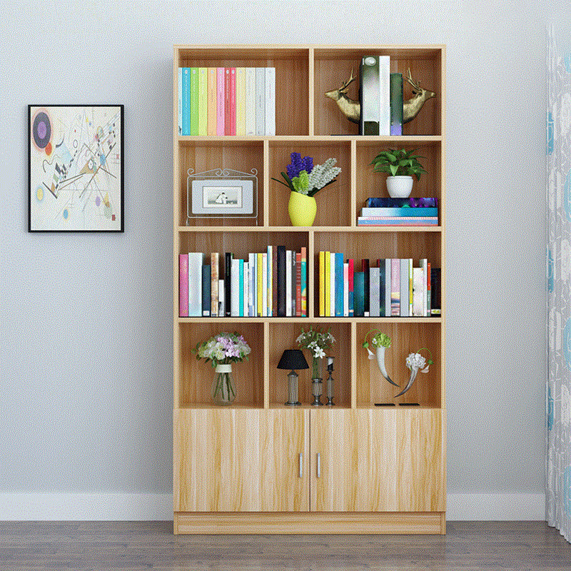 Closed Back Wooden Bookshelf Modern Home Living Room Standard Bookcase with Door