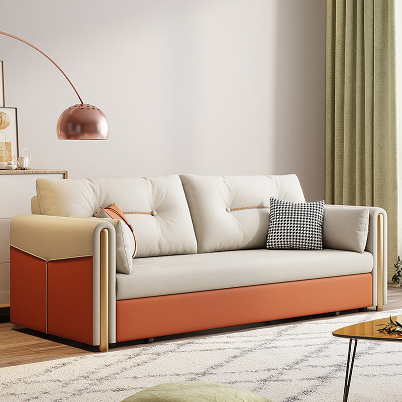 Faux Leather Stain Resistant Contemporary Bed Sofa Couch in Orange/white