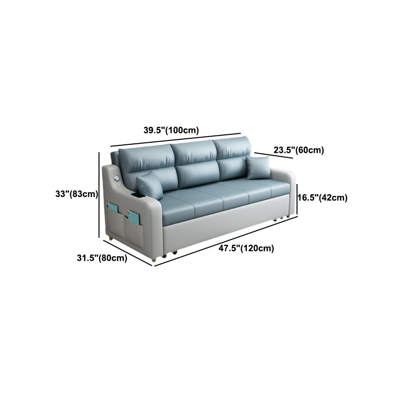 Contemporary Stain Resistant Sofa Bed Faux Leather Couch Bed in Blue