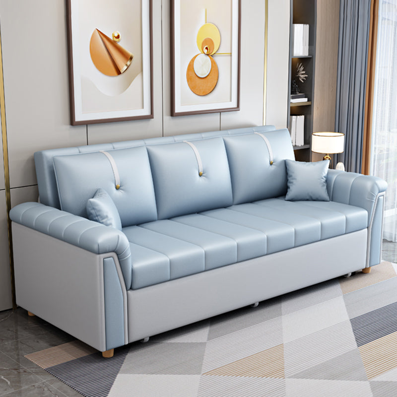 Square Arm Standard Couch Bed Contemporary Faux Leather Bed Sofa Couch