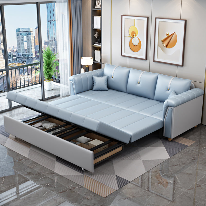 Square Arm Standard Couch Bed Contemporary Faux Leather Bed Sofa Couch