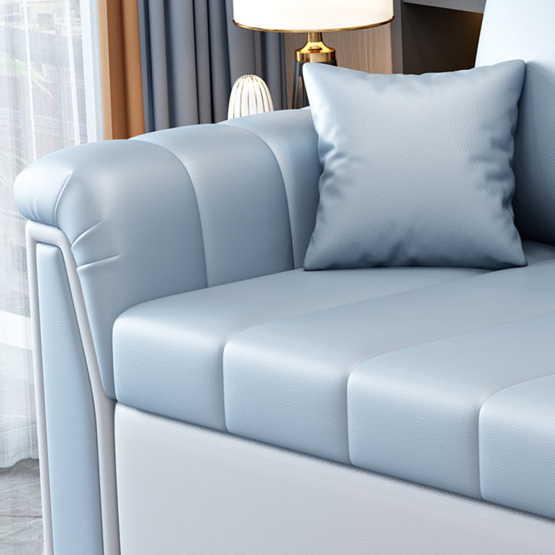 Square Arm Standard Couch Bed Contemporary Faux Leather Bed Sofa Couch