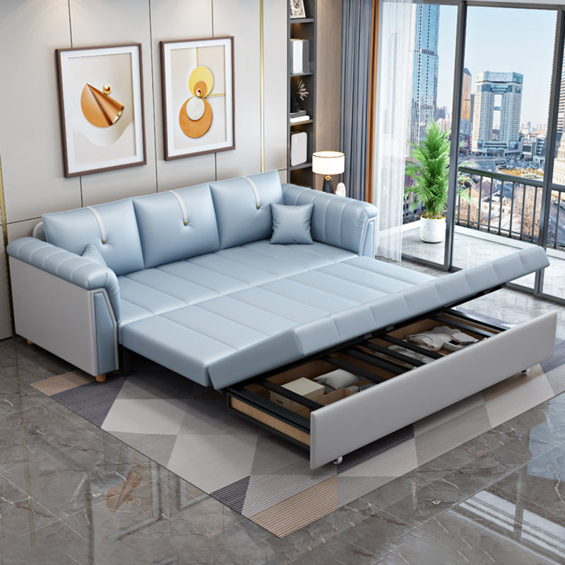 Square Arm Standard Couch Bed Contemporary Faux Leather Bed Sofa Couch