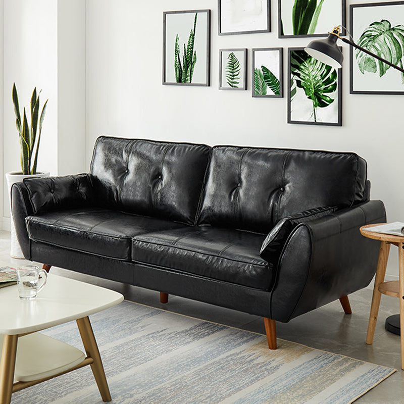 Faux Leather Contemporary Tufted Standard Flared Arm Settee Sofa