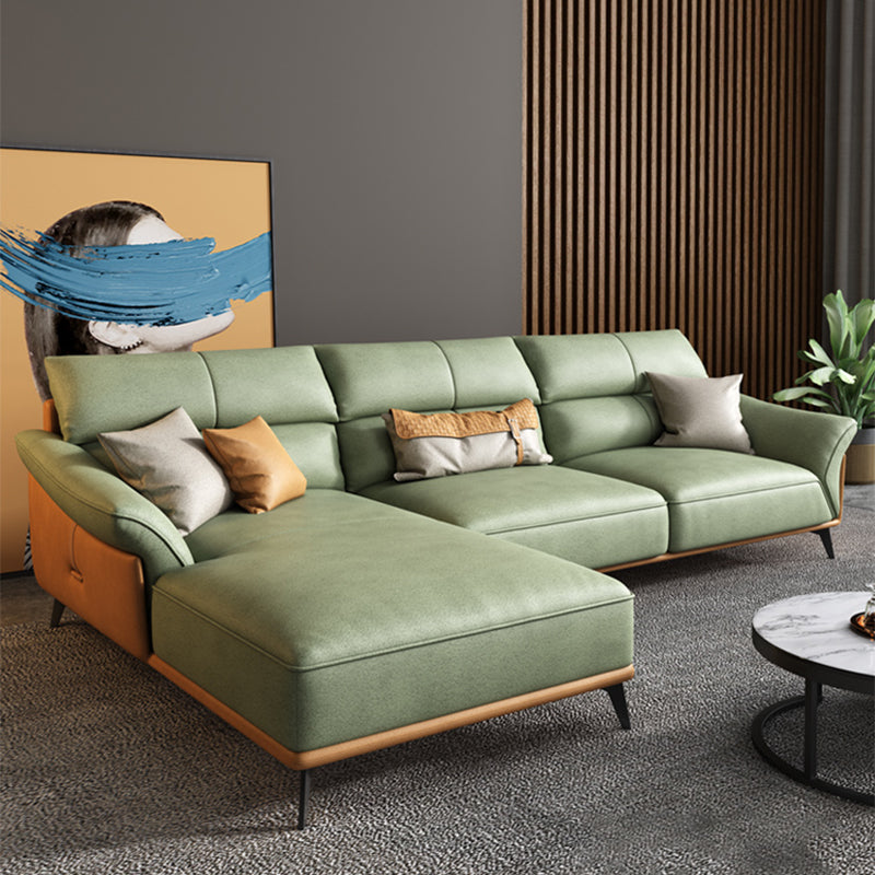 Pillow Arms Sectional Green Modern Faux Leather Living Room Sofa & Chaise