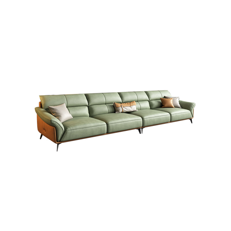 Pillow Arms Sectional Green Modern Faux Leather Living Room Sofa & Chaise