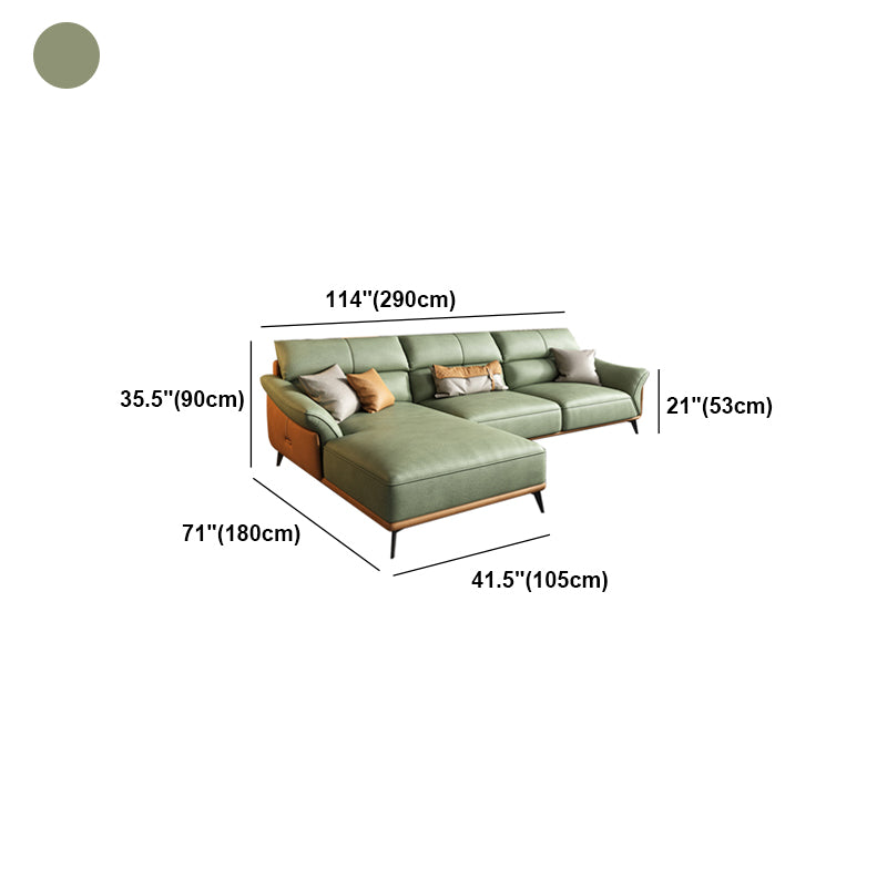 Pillow Arms Sectional Green Modern Faux Leather Living Room Sofa & Chaise