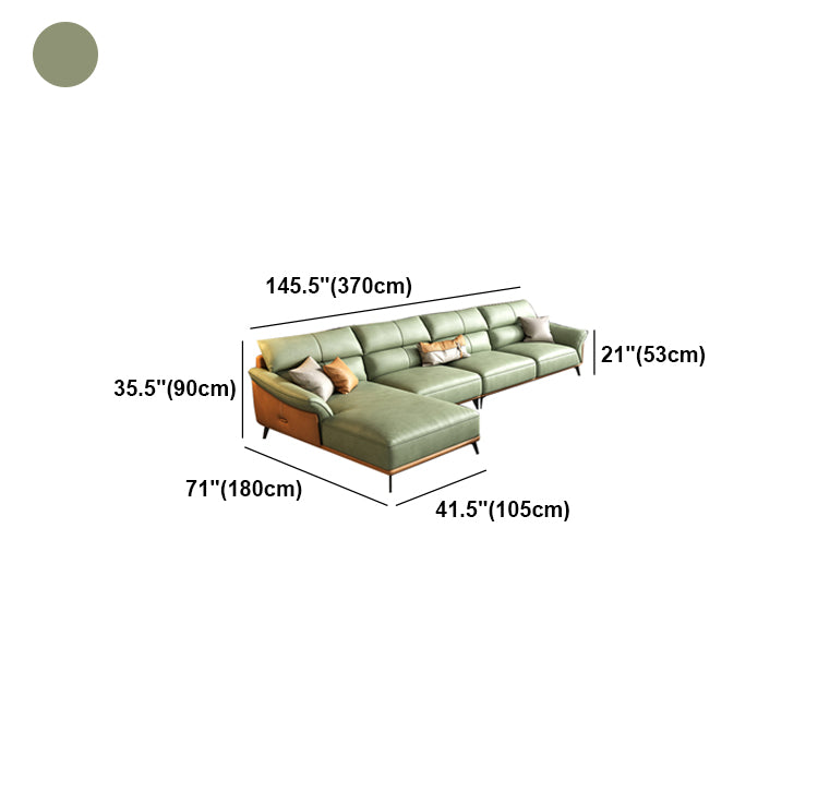 Pillow Arms Sectional Green Modern Faux Leather Living Room Sofa & Chaise