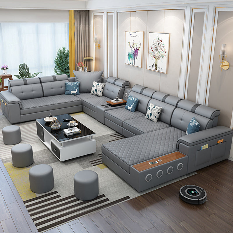 Contemporary Sofa Faux Leather U-Shaped Modular Furniture Sectionals
