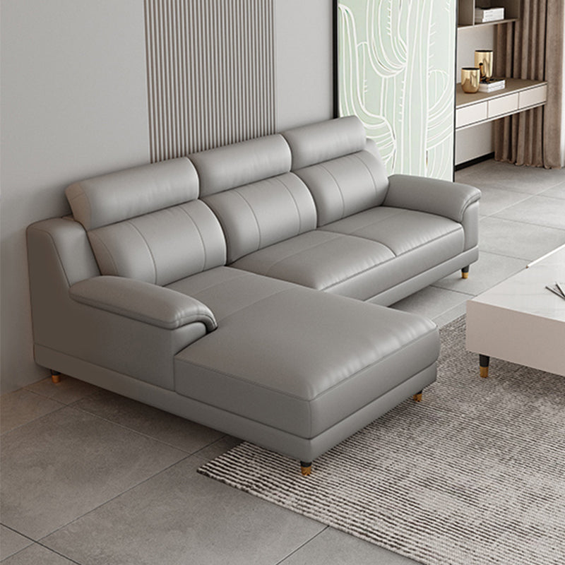 Light-grey Contemporary Sofa Genuine Leather Living Room Sofa & Chaise