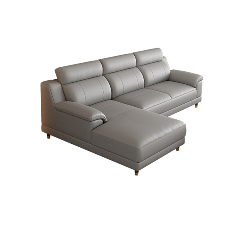 Light-grey Contemporary Sofa Genuine Leather Living Room Sofa & Chaise