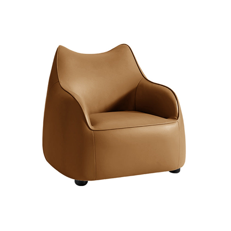 Modern Barrel Chair Genuine Leather Chair with Black Legs for Bedroom