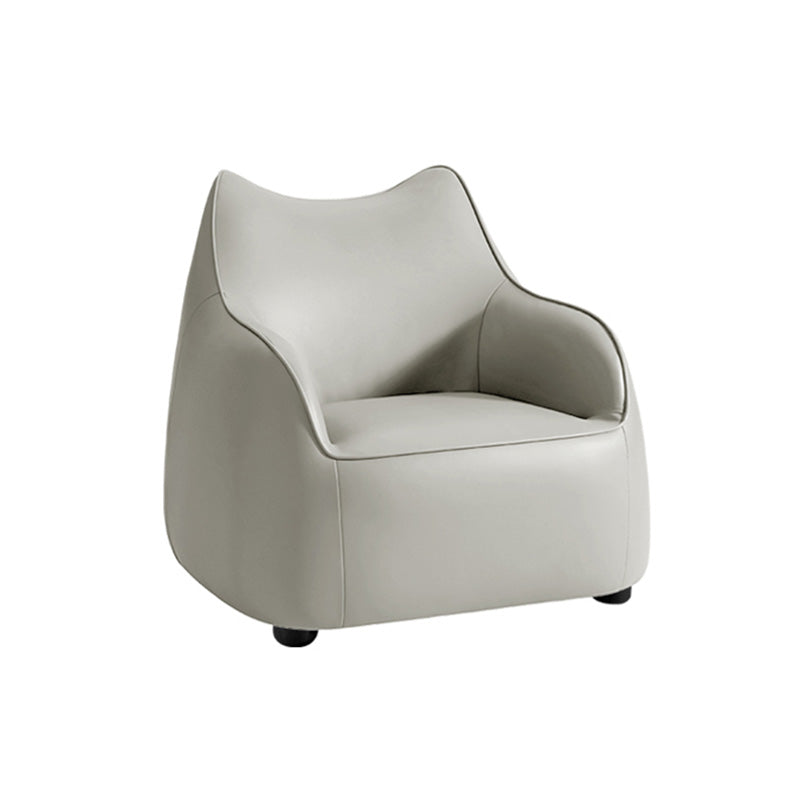 Modern Barrel Chair Genuine Leather Chair with Black Legs for Bedroom