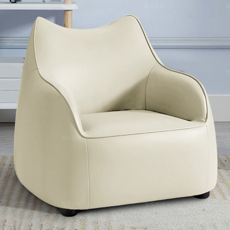Modern Barrel Chair Genuine Leather Chair with Black Legs for Bedroom
