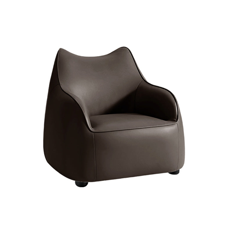 Modern Barrel Chair Genuine Leather Chair with Black Legs for Bedroom