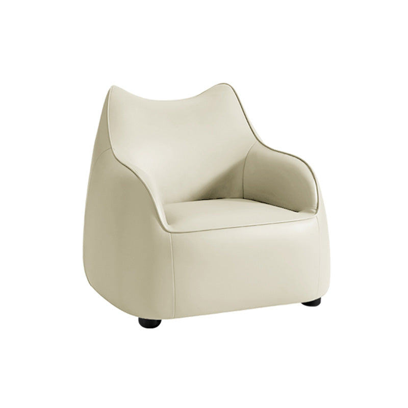 Modern Barrel Chair Genuine Leather Chair with Black Legs for Bedroom