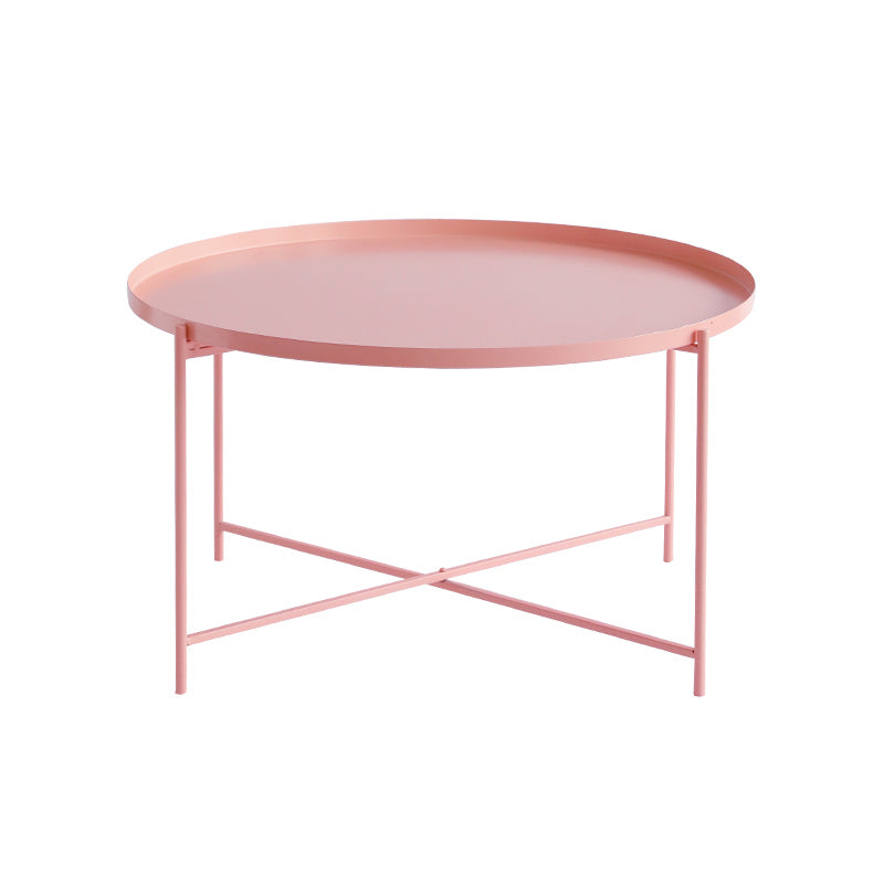 Cross Legs Tray Top Coffee Table Round Metallic Cocktail Table