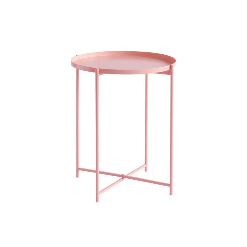 Cross Legs Tray Top Coffee Table Round Metallic Cocktail Table