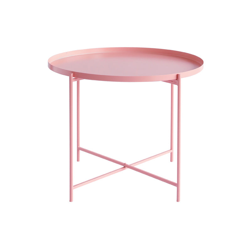 Cross Legs Tray Top Coffee Table Round Metallic Cocktail Table