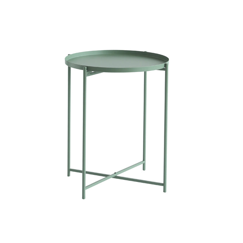 Cross Legs Tray Top Coffee Table Round Metallic Cocktail Table