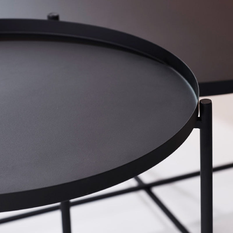 Cross Legs Tray Top Coffee Table Round Metallic Cocktail Table