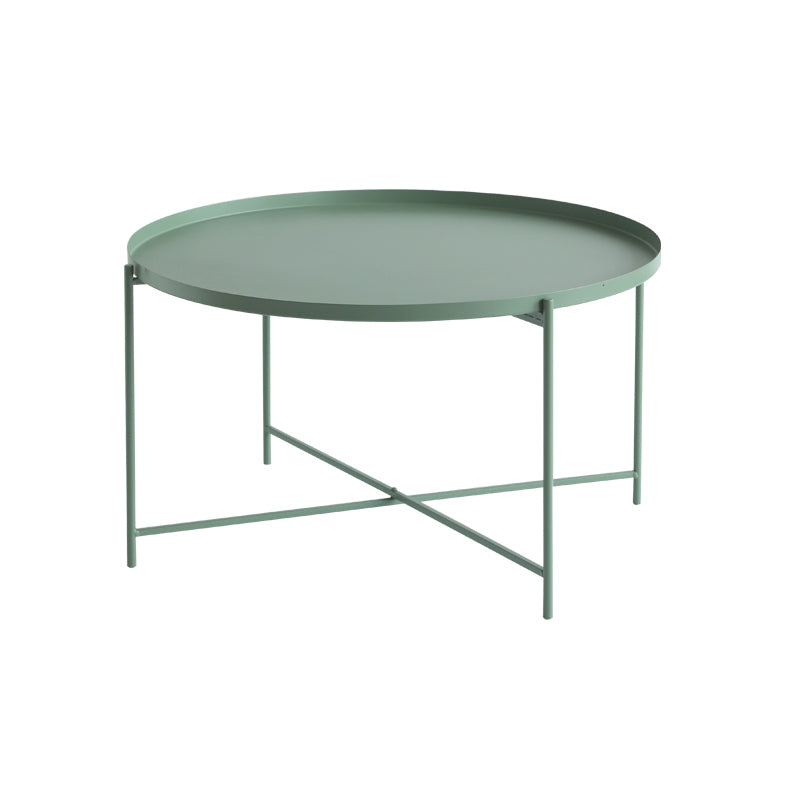 Cross Legs Tray Top Coffee Table Round Metallic Cocktail Table