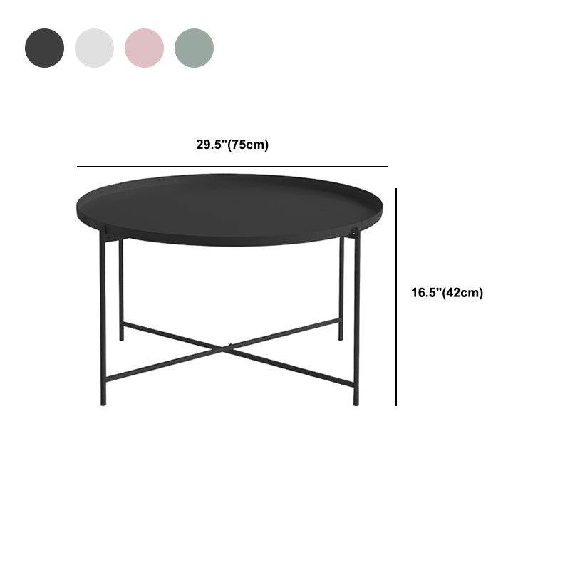 Cross Legs Tray Top Coffee Table Round Metallic Cocktail Table