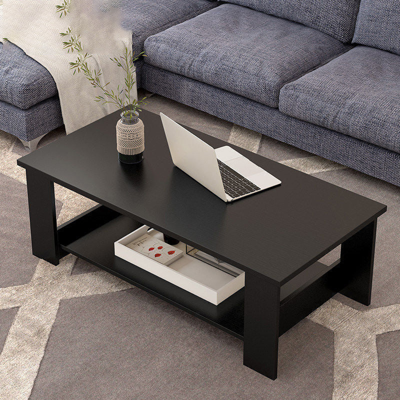 Rectangular Wooden 4 Legs Coffee Cocktail Table with Storage Shelf