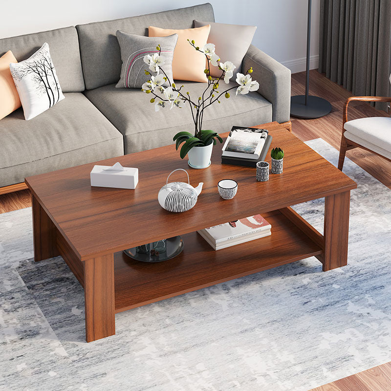 Rectangular Wooden 4 Legs Coffee Cocktail Table with Storage Shelf