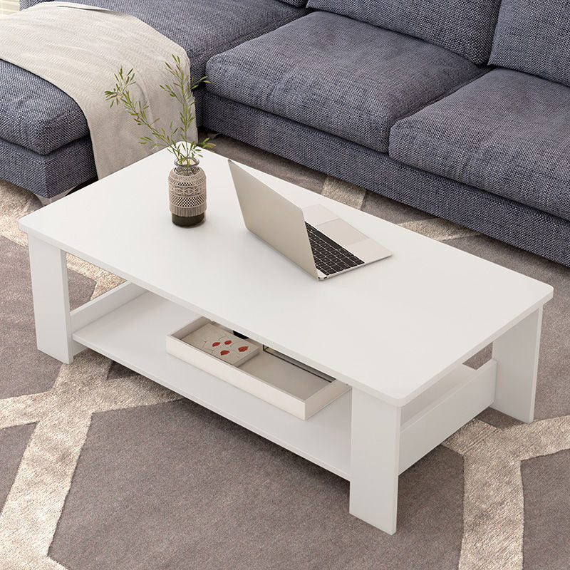 Rectangular Wooden 4 Legs Coffee Cocktail Table with Storage Shelf