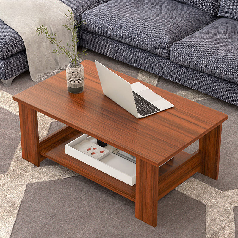 Rectangular Wooden 4 Legs Coffee Cocktail Table with Storage Shelf