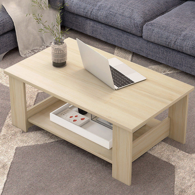 Rectangular Wooden 4 Legs Coffee Cocktail Table with Storage Shelf