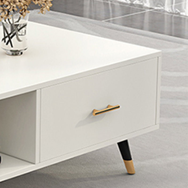 Modern Rectangular Coffee Table with Storage Wooden 4 Legs Cocktail Table