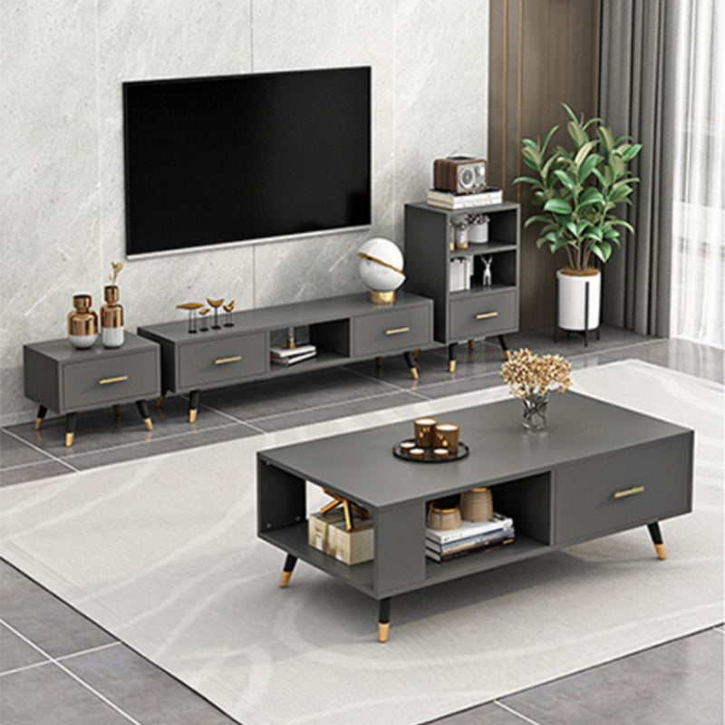 Modern Rectangular Coffee Table with Storage Wooden 4 Legs Cocktail Table