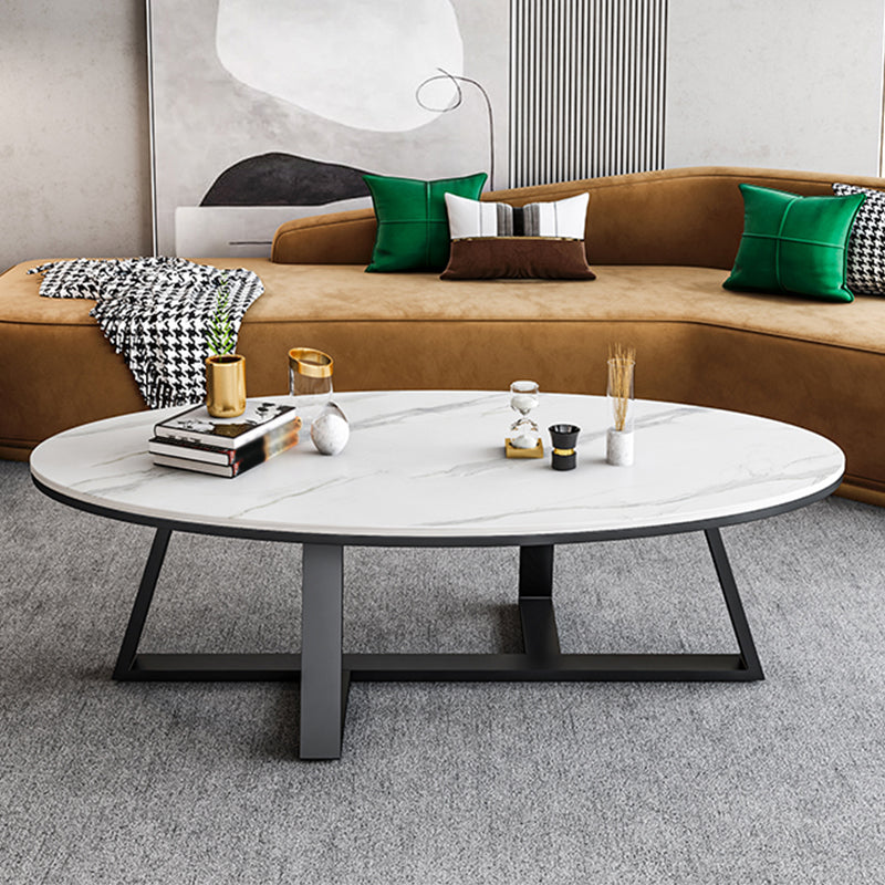 Slate Top Glam Cross Legs Coffee Table Oval Coffee Cocktail Table