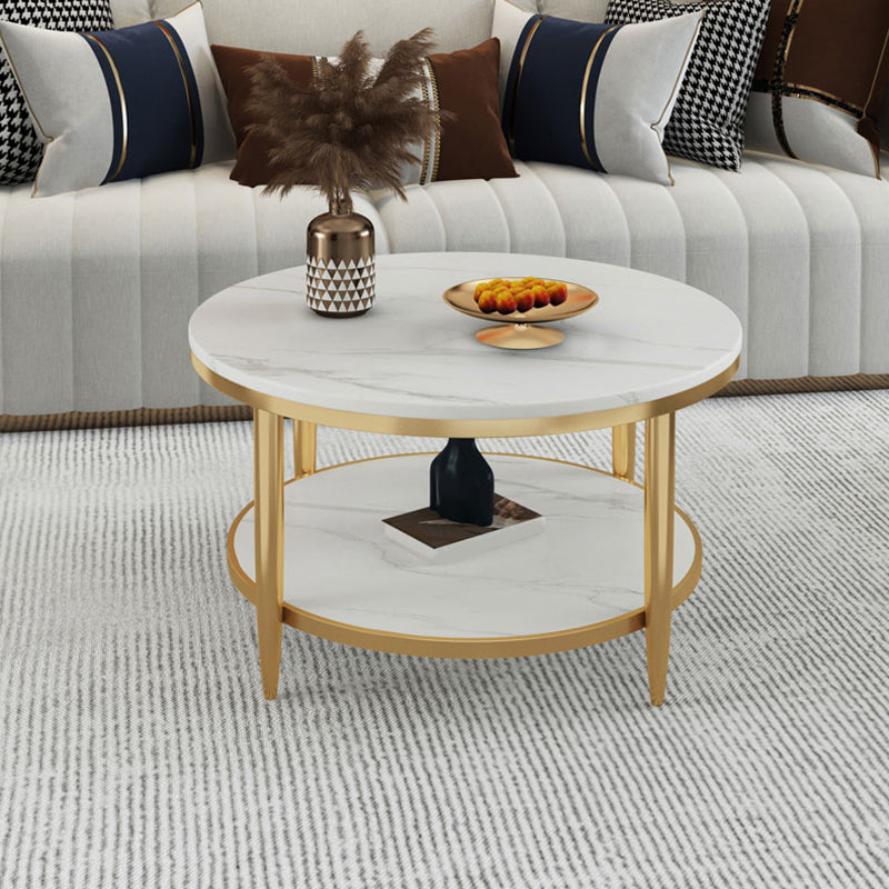 Slate Round Coffee Table Glam 4 Legs Coffee Table with Storage